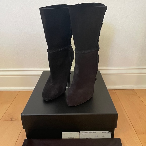 Saint Laurent Mica 105mm Black Suede Whipstitch Ankle Booties 38 IT - Picture 7 of 9